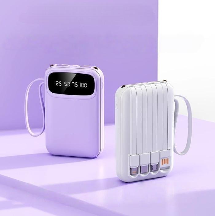 COD  sạc nhanh pin dự phòng di động, sạc 5 điện thoại di động cùng một lúc với 4 cáp sạc có thể tháo rời, Android/Type-C/iPhone  20000mAh