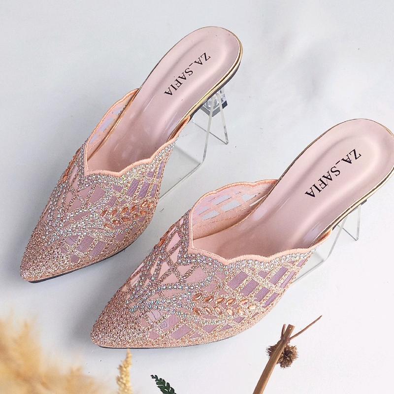 Product Introduction of ZA-SAFIA Sepatu Bapau Heels Wanita Kekinian Full Payet - SN09 3