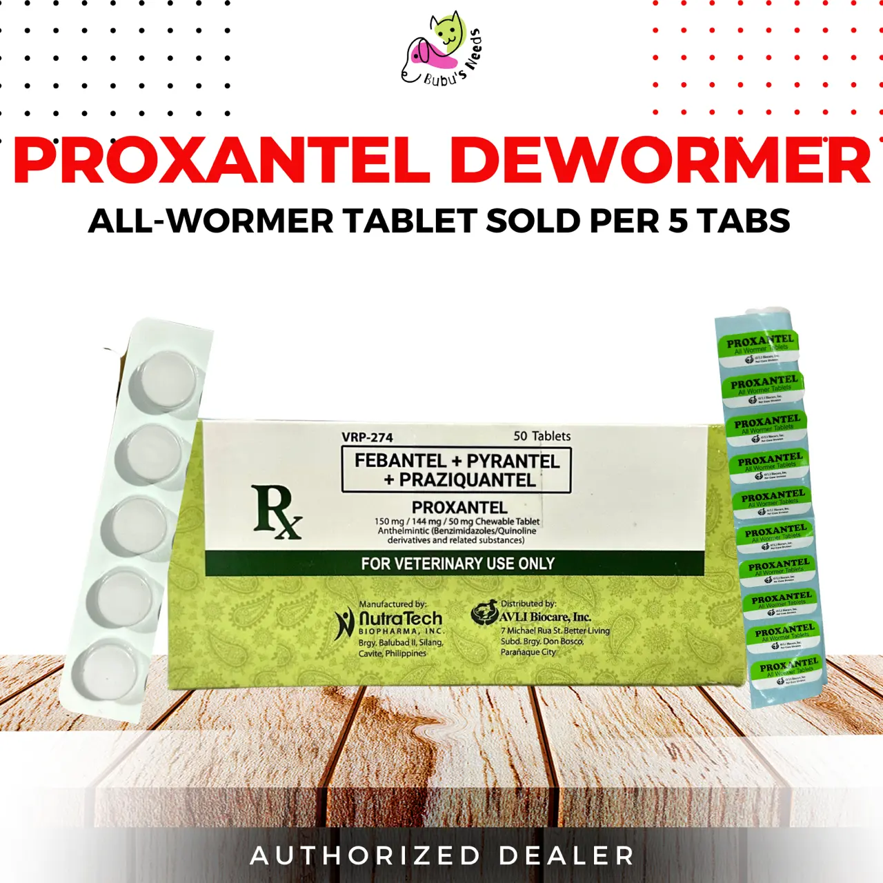 [SOLD BY 5 TABS] FREE STICKERS - PROXANTEL ALL-WORMER D3WORM3R TABLET FOR DOGS AND CATS