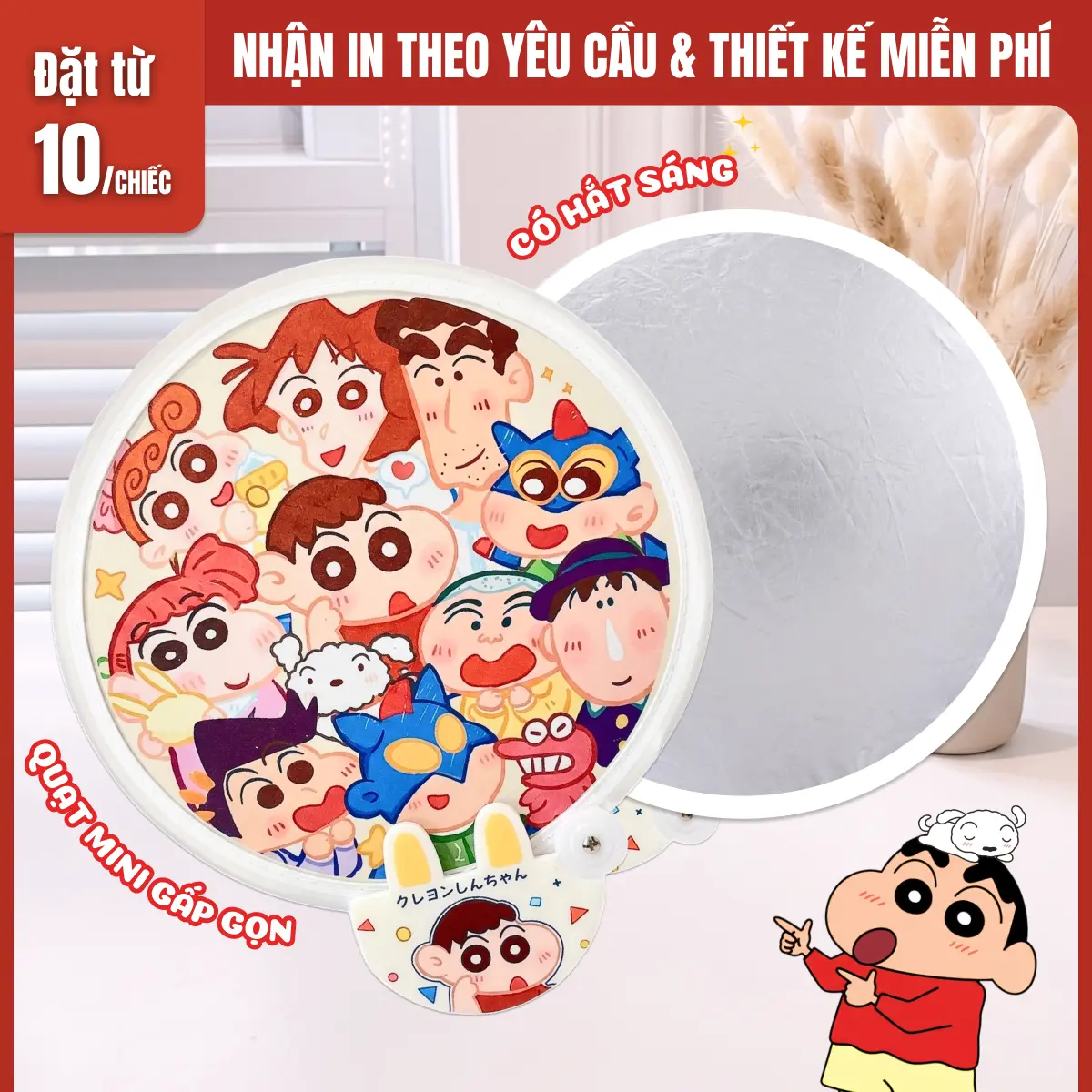 Quạt Mini Gấp Gọn Có Phản Quang Hoạt Hình Nhiều Mẫu | Quạt Xếp Cầm Tay Có Hắt Sáng- Tự Bung Bỏ Túi Tiện Lợi