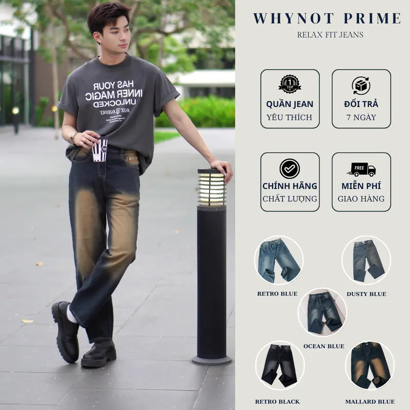[PHIÊN BẢN CAO CẤP] Quần Jean WHYNOT PRIME 5 Màu | Quần Jean Nam Ống Suông Rộng Mallard Blue Wash Phong Cách Retro JBGWTG 0
