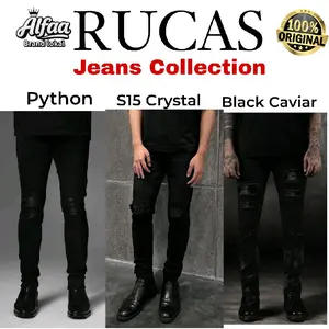 Original 100% Rucas + free paper bag  Rucas Jeans Black Caviar Crystal Python