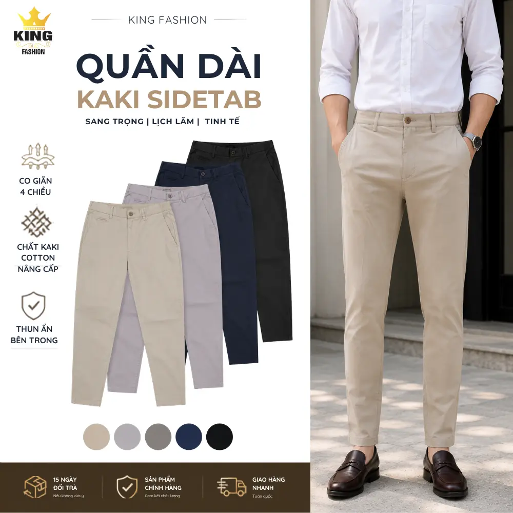 [SideTab] Quần Dài Kaki Nam KINGFASHION Điều Chỉnh Eo 4–6cm, Vải Kaki Co Giãn, Form Slim, Đi Làm Đi Chơi KK-QDST