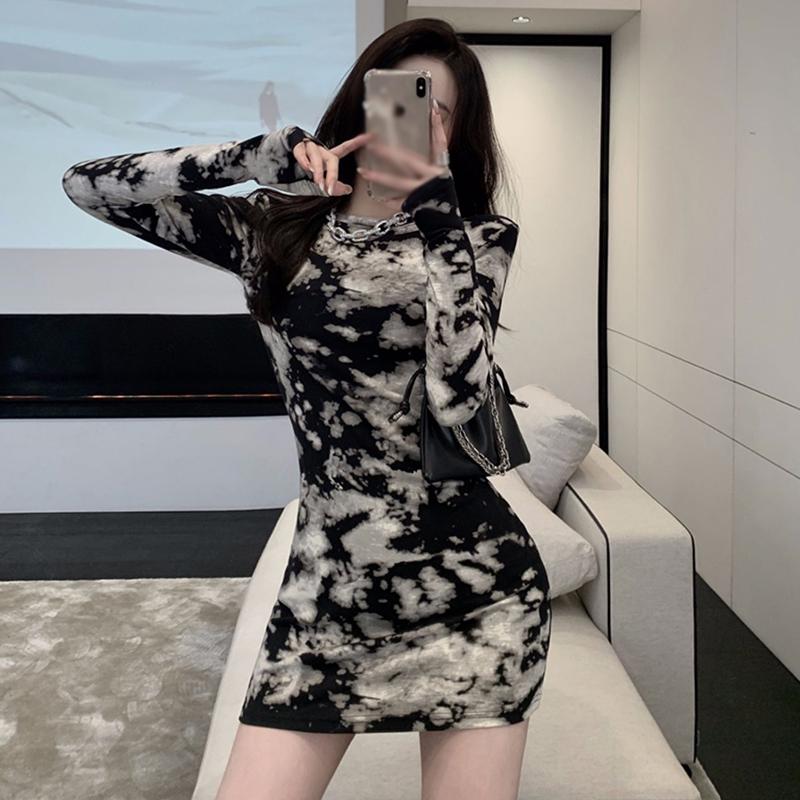 Women's Dress Tie-dyed  Sexy Fashion Long Sleeves Spring Autumn O Neck Dresses 4