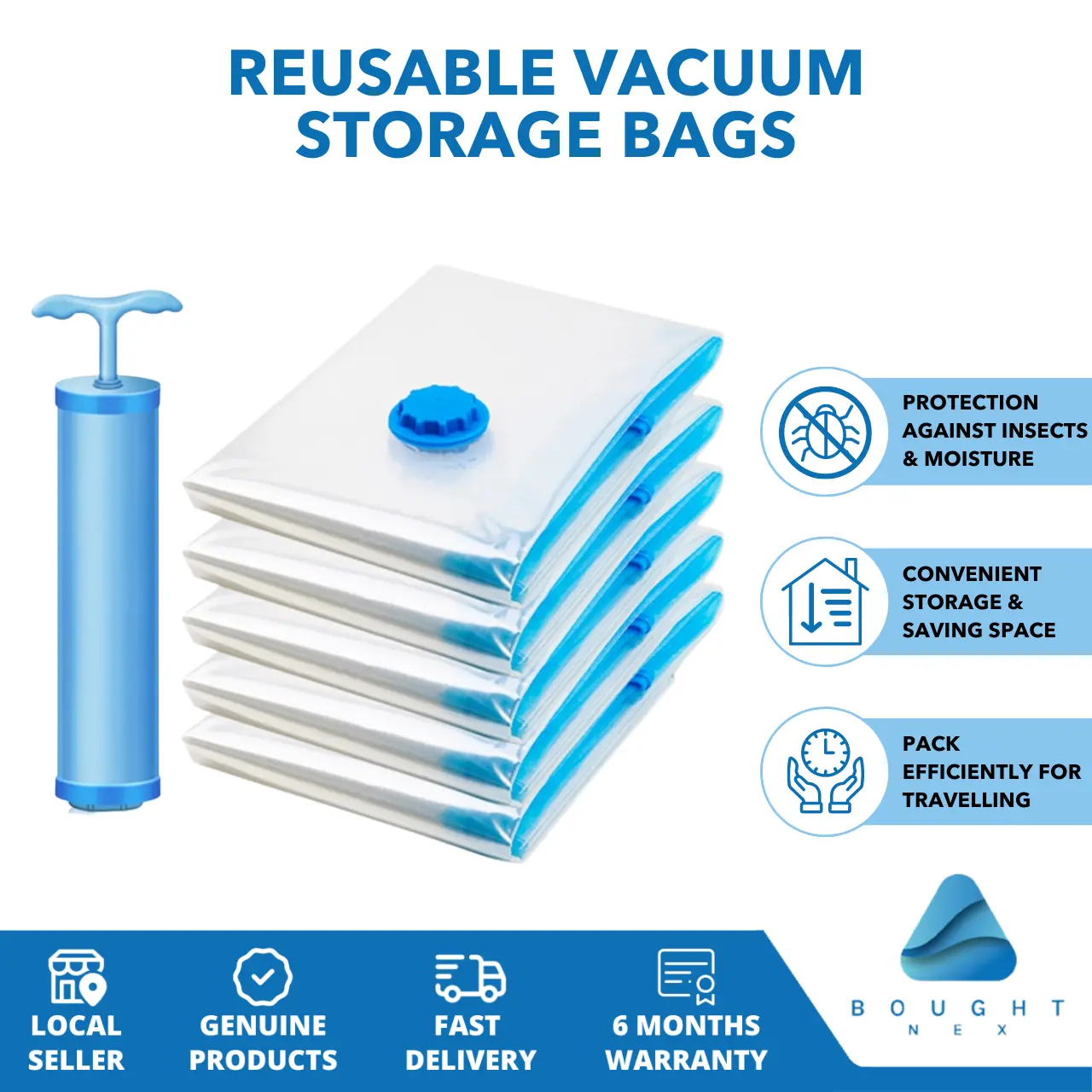 [Bundle Deal] Reusable Vacuum Storage Bags - Space Saving Compression Bags with Air Pump for Travel and Home Organisation