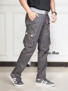 Rebel High - Celana Panjang Cargo Pinggang Karet Kolor Rib Bahan Katun Combed Strech Melar Celana Premium Size 28-39 Dewasa Distro Kain Twill Tebal Santai Casual Slim Fit