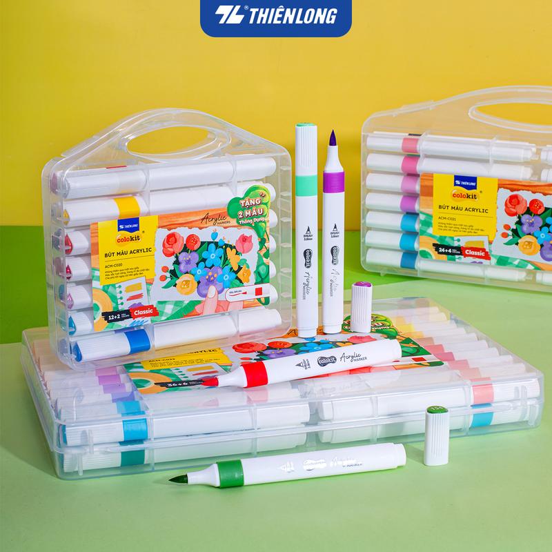 Tặng 2 4 6 màu Acrylic Markers Bút sơn Bút lông 12 24 36 màu ThiênLong Colokit - Màu sắc tươi sáng Không thấm qua mặt giấy