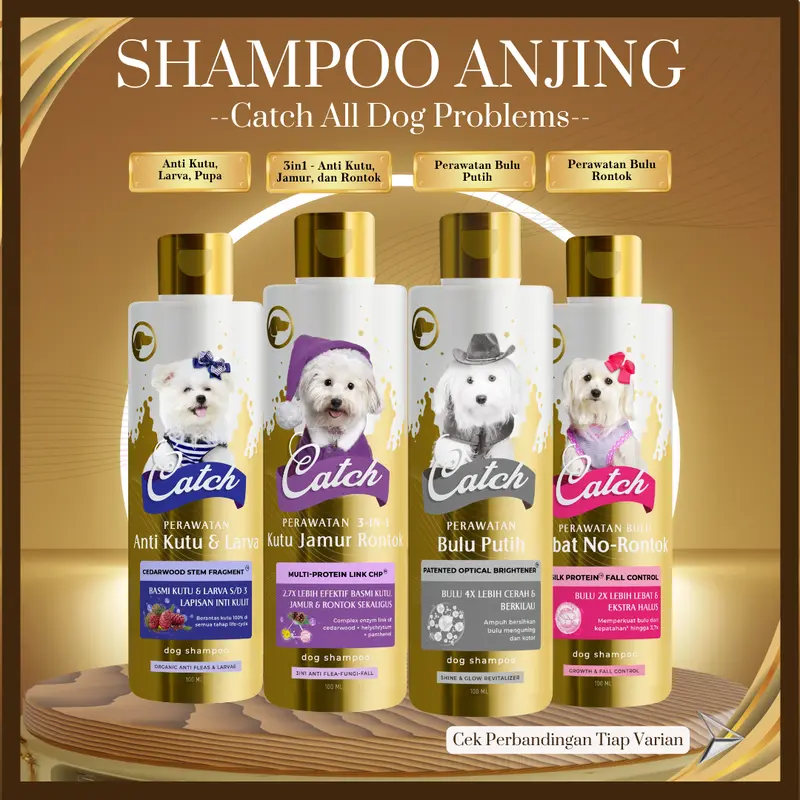 Catch - Shampoo Anjing Anti Kutu , Pelebat Anti Rontok , Solusi 3-in-1, Bulu Putih 0