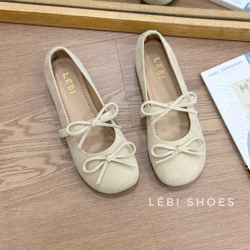   Form 1.5  ĐẾ DẺO Giày búp bê 2 nơ đế bệt cao su dẻo mềm nhẹ êm chân nữ tính tiểu thư giày bệt nữ shoes 