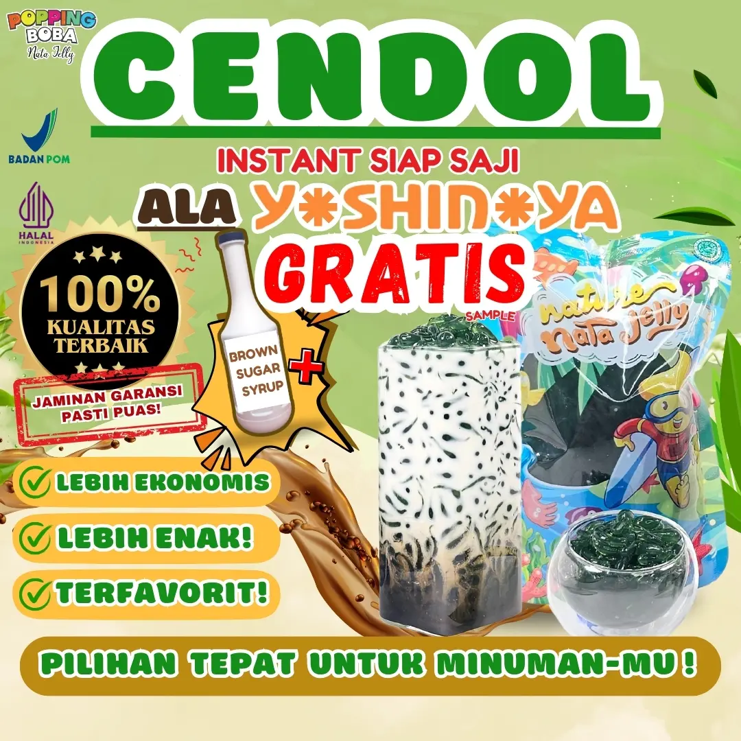 Jelly Cendol Kecebong Dawet Hijau 500 Gram | Instan Siap Saji | Tanpa Perlu Dimasak | Untuk Topping Minuman | Popping Boba Nata Jelly
