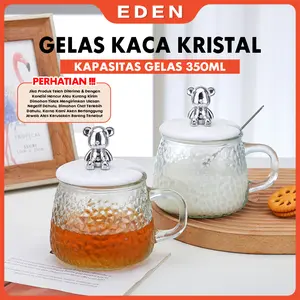 Eden - Gelas Kaca Aesthetic | Glass Mug Simple Elegan | Water Cup for Coffee and Tea | Gelas Kaca + Sedotan | Motif Animal