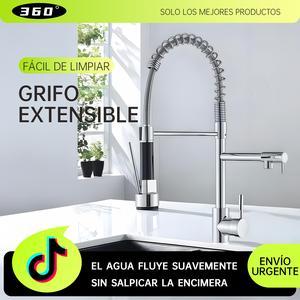 Grifo vertical multifuncional de cocina con resorte para agua caliente y fría. Grifo con pistola rociadora giratoria. Disfrute de un cómodo flujo de agua con un solo clic. Ahorre agua y preocúpese menos.