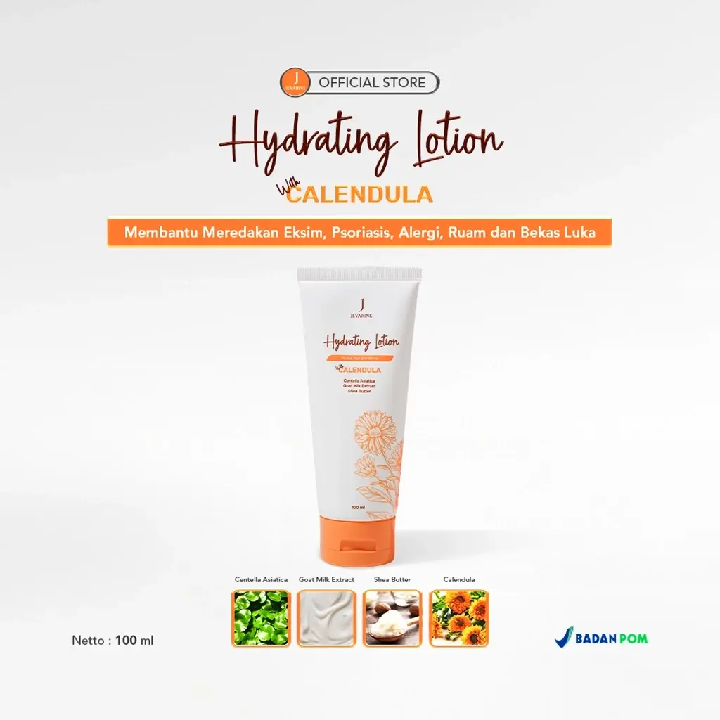 Jevarine Hydrating Lotion With Calendula - Body Lotion Membantu Meredakan Kulit Eksim , Psoriasis , Alergi, Ruam dan Bekas Luka | Vitamin Memudarkan Menyembuhkan Melembutkan Mencerahkan Extract Kering Tubuh Zaitun