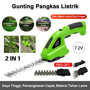 Gunting Rumput Elektrik 2-in-1 Cordless 7.2V - Gunting Pagar & Semak, Isi Ulang Baterai, Praktis untuk Kebun dan Taman
