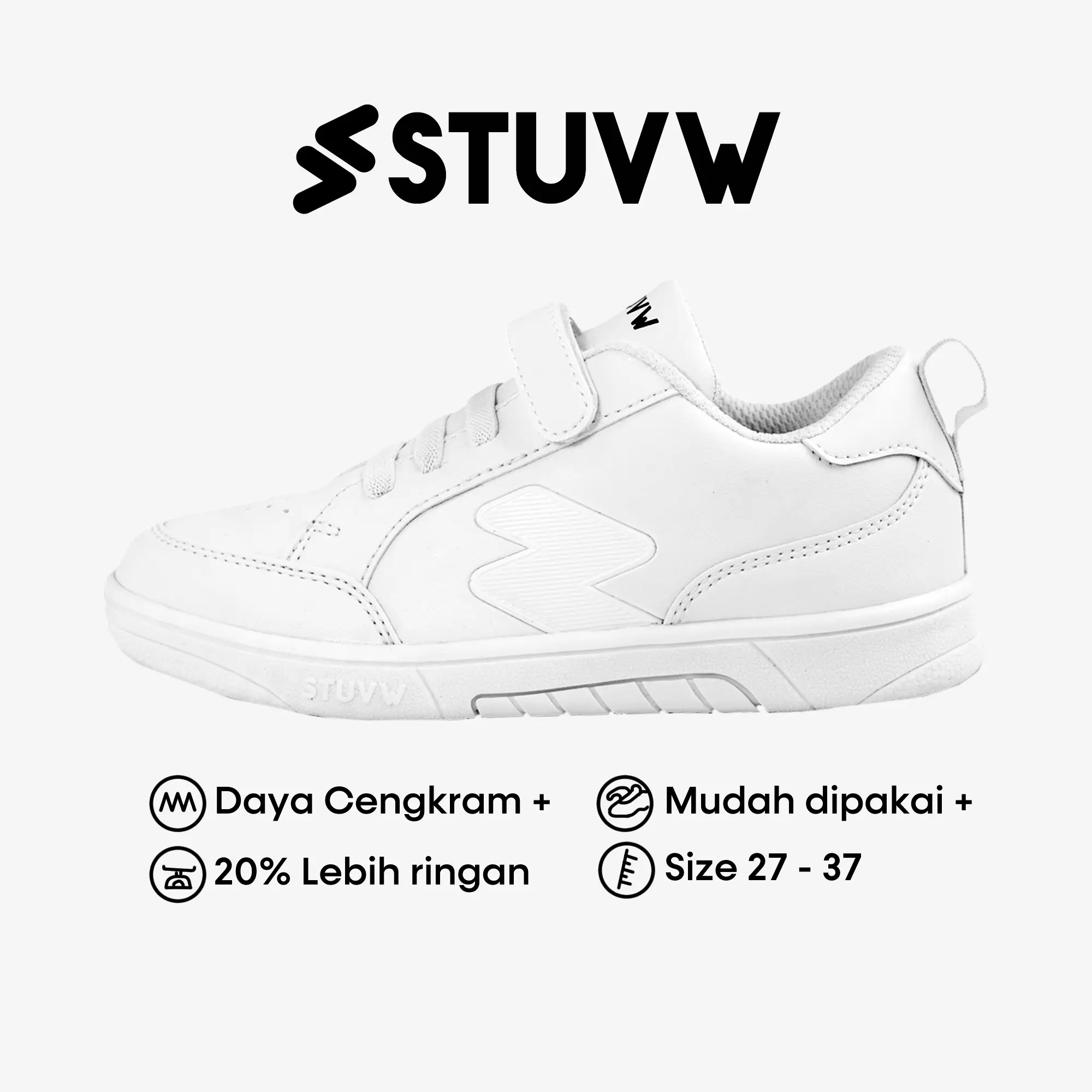 STUVW Cosmo R Full White - Sepatu Sneakers Anak Unisex Putih Fashion