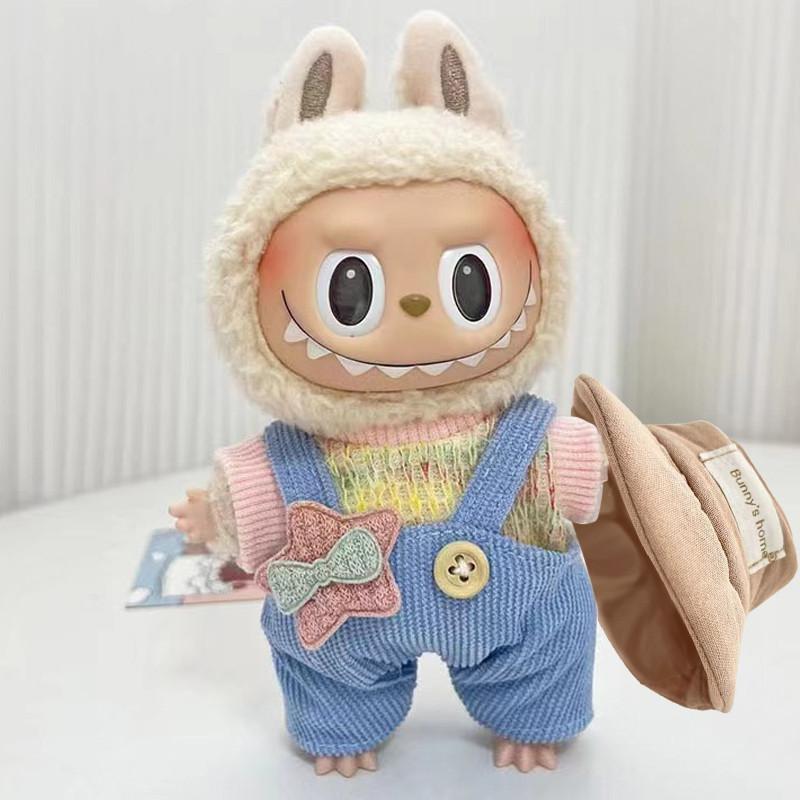 17CM POP - MART LABUBU MACARON Labubu BONEKA BAJUNYA pakaian boneka Gaun Kotak-kotak labubu Muda baju boneka khusus boneka seragam tk kostum rajut tweed pakaian boneka 4