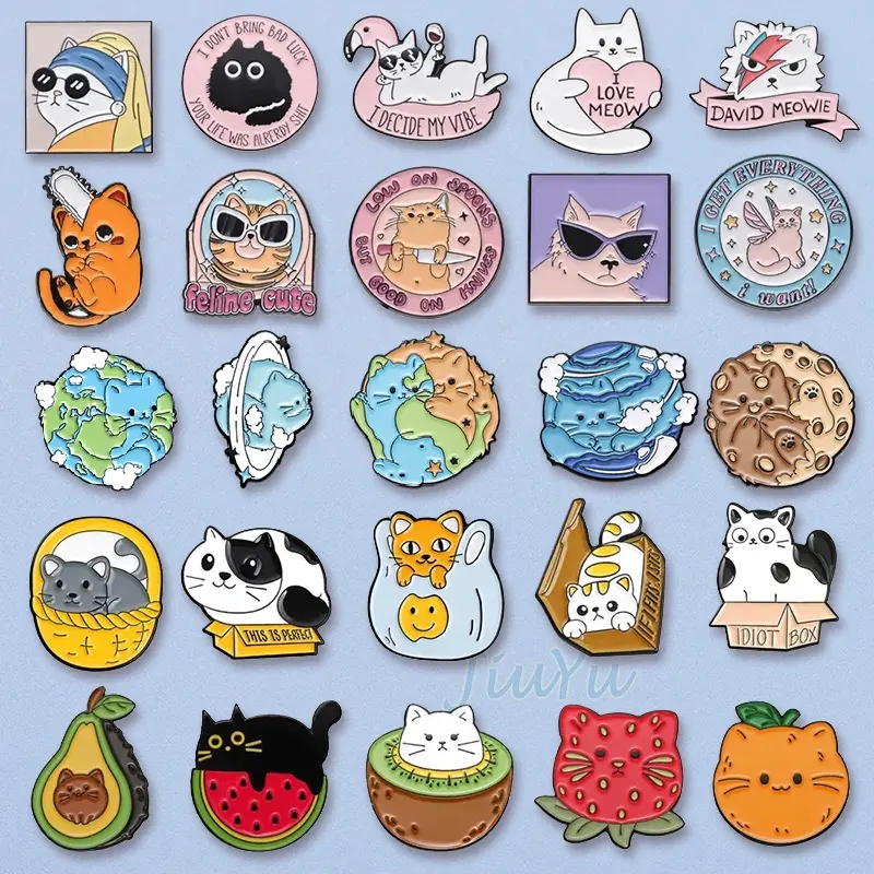 Cute Cat Brooch Cat Club Swan Love Glasses Dagger Chainsaw Fruit Cat Angel Cat Creative Metal Badge Punk Lapel Pins Jewelry Gift