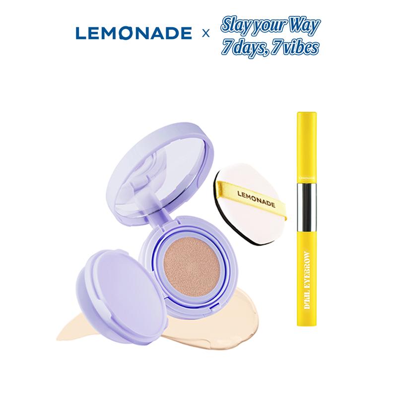 Combo 01 Phấn nước mỏng nhẹ kiềm dầu thuần chay chống nắng Lemonade Supermatte No Makeup Cushion 15g và 01 Chì kẻ mày 2 đầu Lemonade Dual Eyebrow 2.75g