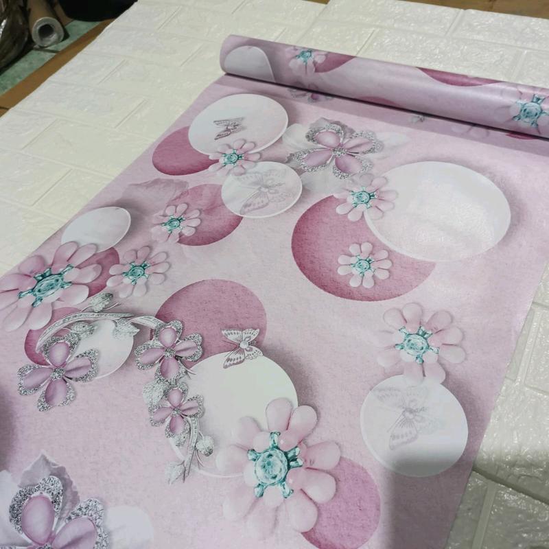 Wallpaper Stiker Dinding Motif Kupu-kupu pink Mewah Elegan Kertas 4