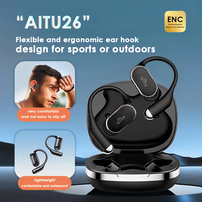 Aitu 26 Open Ear Earphone Bluetooth Nirkabel TWS Headset Sport Gaming  HIFI Stereo Headphone Aitu 26 Beige - Main Image