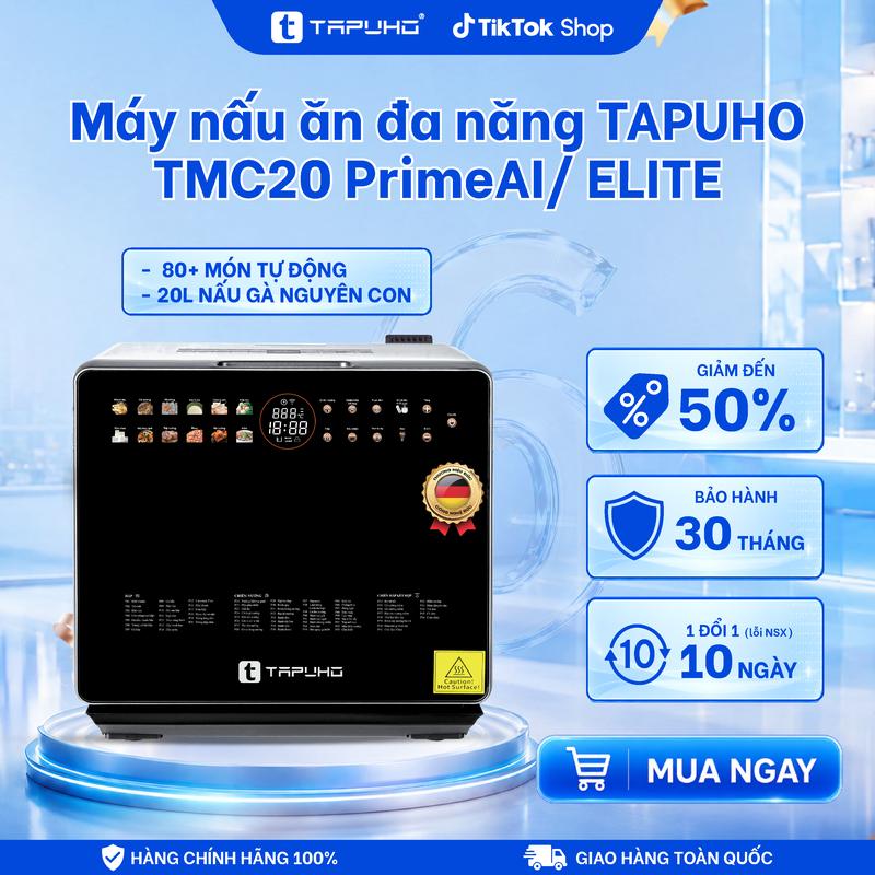 Máy Nấu Ăn Đa Năng TAPUHO TMC20 PrimeAI – Dung Tích 20L, Khoang Nồi Inox 304, 80+ Chương Trình Nấu Ăn Tự Động, Chiên – Hấp – Nướng – Hầm- Nấu Chậm, Công Nghệ PrimeA, Tự Vệ Sinh Bằng Hơi Nước
