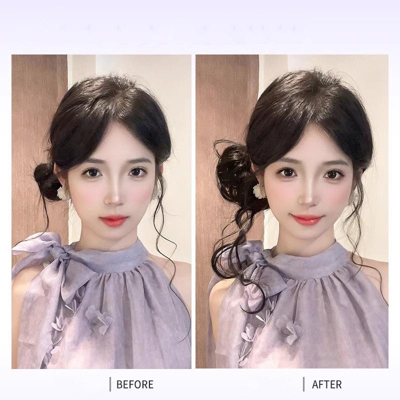 Tóc Giả Đầu Wanzi, Bao Gồm Dây Buộc Tóc, Cuộn Dây, Râu Rồng Nhẹ Nhàng, Nụ Hoa, Đầu Wanzi Bên, Tóc Mô Phỏng, Túi Tóc Giả Trung Quốc Mới 6