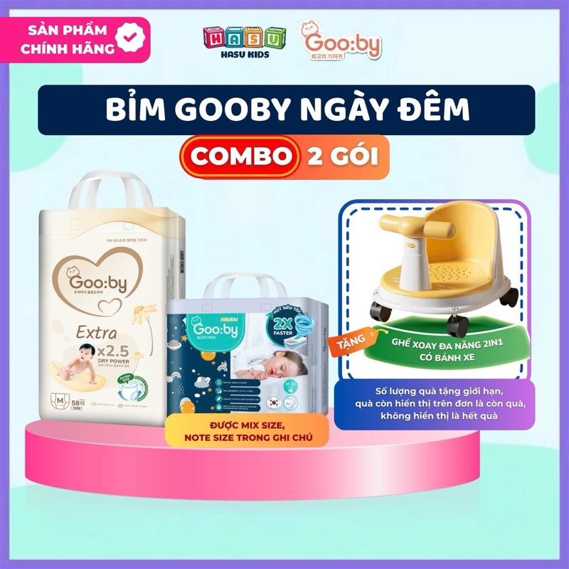 TẶNG GHẾ XOAY ĐA NĂNG 2IN1 COMBO 2 BỊCH Tã Bỉm Gooby Đêm Ngày Cao Cấp thấm hút chống tràn hiệu quả size dán quần NB44 S40 M38 L30 XL28 XXL26 XXXL24