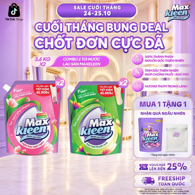 Combo 2 Túi Nước Lau Sàn Làm Sạch MaxKleen 3.6kg