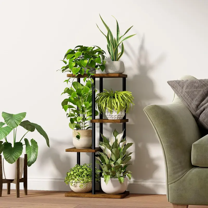 Bamworld Plant Stand Indoor Metal Plant Rack Outdoor Black Plant Holder 4 Levels 5 Pot for Multiple Plants Corner Plant Table for Patio Garden Balcony Living Room (39 x 23 x 78 cm) 2