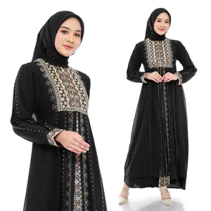 Comera - Abaya Marisa Gamis Turkey Hitam Jersey Ceruti Bordir Payet Mewah Dress Lebaran Pesta 387