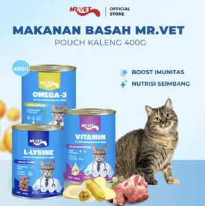 NEW] Mr. Vet Cat Pouch Kaleng - Pouch Makanan Basah 400g VITAMIN, LYSINE, OMEGA 3