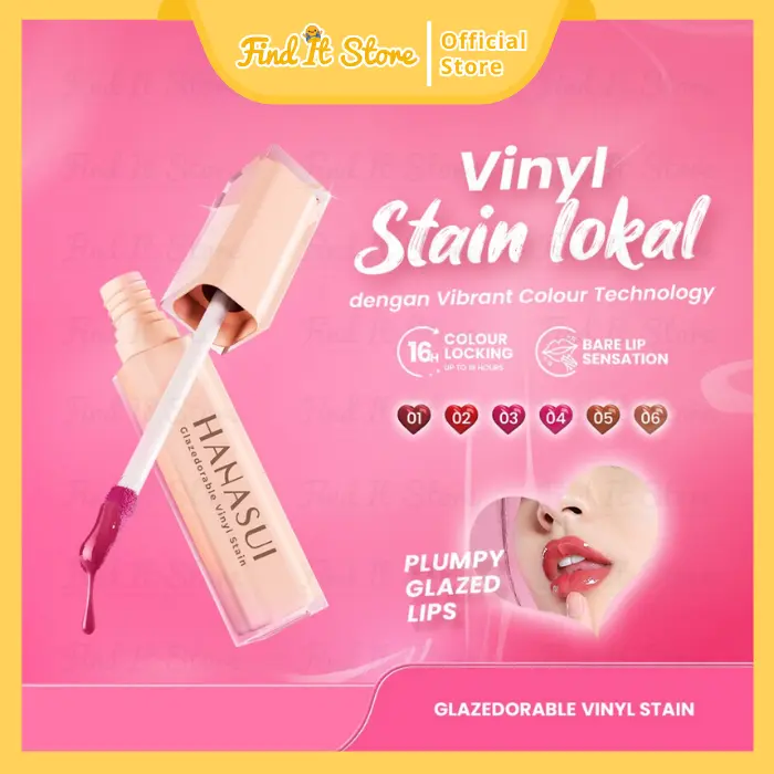 Find it Store HANASUI Glazedorable Vinyl Stain | Stain Lokal | Lip Stain | Vinyl Like Shine | 6 Shades Gloss Lipstick Bibir Liptint Lipcream Kosmetik lip