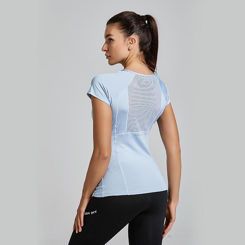 Summer New round Neck Exercise T-shirt Women's Elastic Quick-Drying Short Sleeve Slim Fit Slimming Yoga Jacket Running Fitness Clothes 8