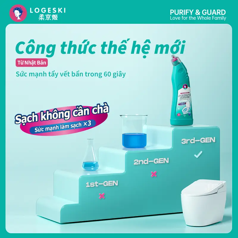 [LIVE] Nước tẩy bồn cầu Logeski, Sạch không cần chà, công thức kiềm, khử trùng và khử mùi - 500ml × 3 chai, dùng để làm sạch lát gạch và kính 4