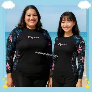 31012-04 Baju renang wanita big size jumbo ukuran besar satu set lengan celana panjang antiuv