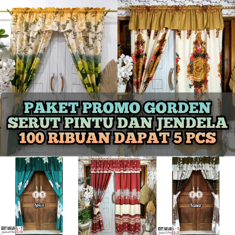 GORDEN SERUT PINTU DAN JENDELA PAKET HEMAT 100 RIBU DAPAT 5 PCS BAHAN KATUN MOTIF ELEGANT Tali 0