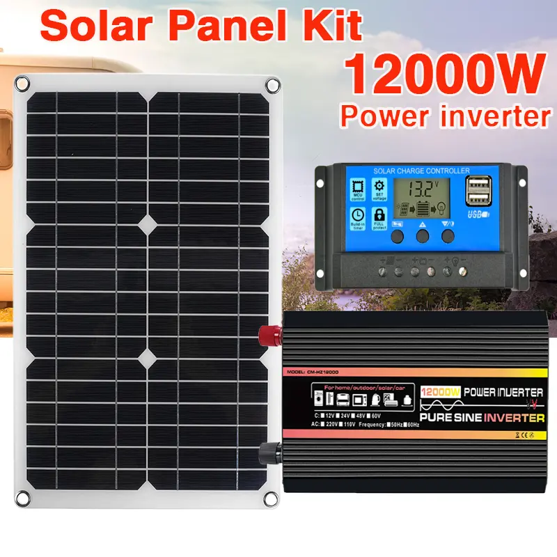 10000W 12000W Solar Panel Kit 12V To 110V/220V Pure Sine Wave Power
