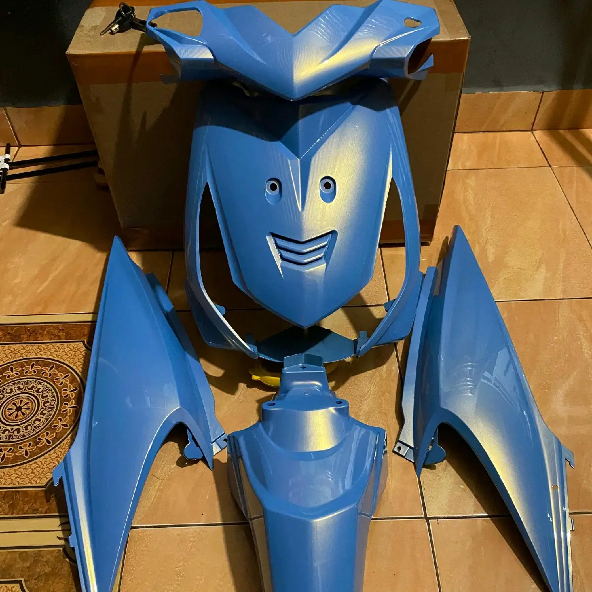 Cover Body Full Halus Beat Karbu Dolphin Blue Lembayung Gold - Motorcycle