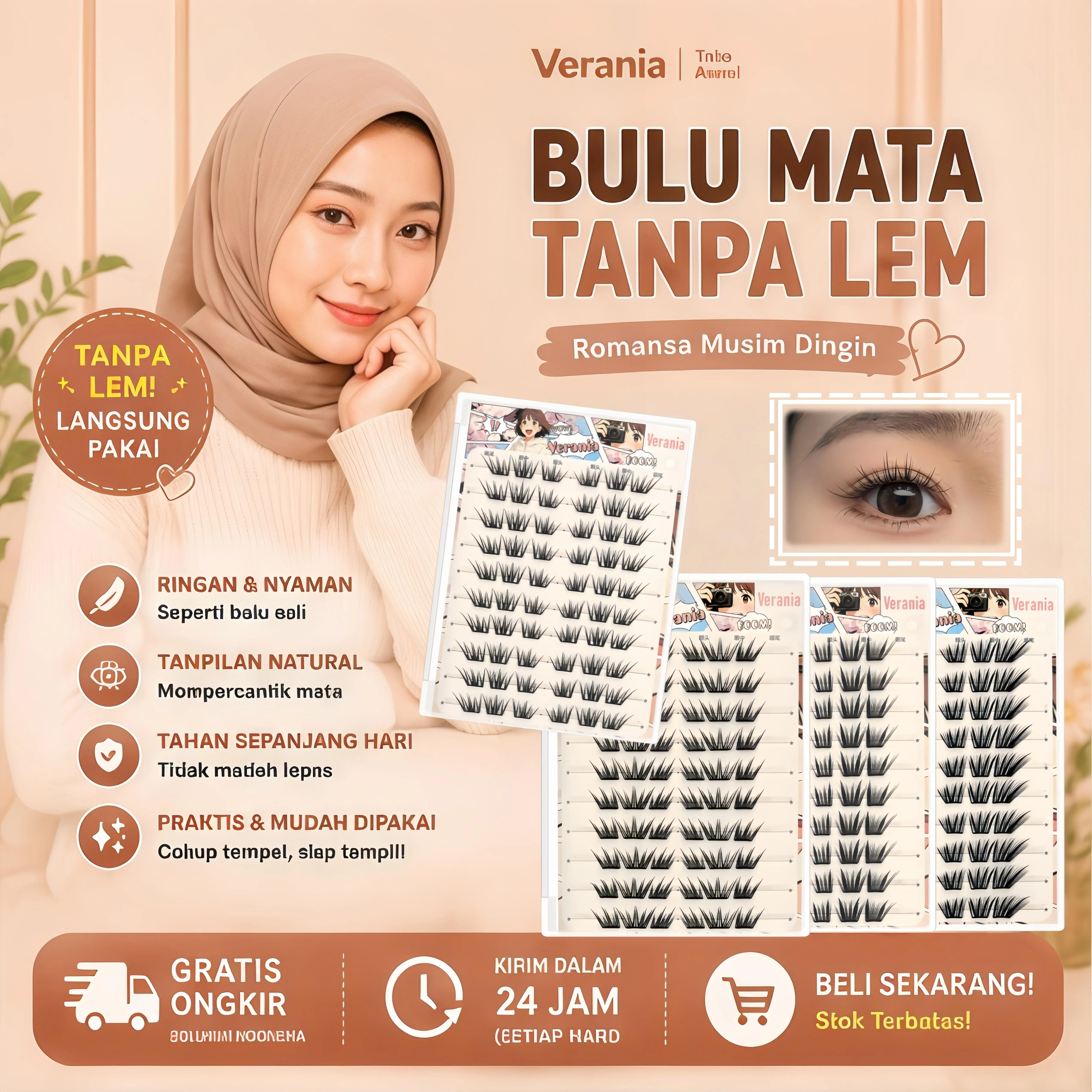 28 Baris Bulu Mata Verania Self Adhesive Lembut Untuk Kelopak Mata Sensitif Makeup Harian
