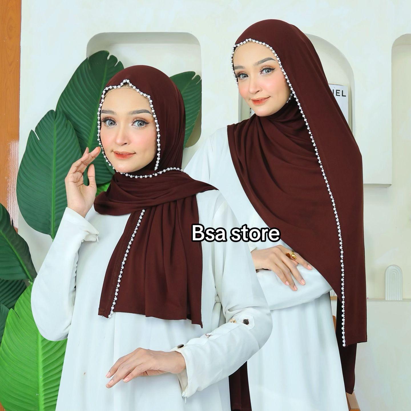 Hijab Pashmina Viscose TANSEL Payet Pinggir Beads Mutiara Kristal Handmade Premium Beaded Pearl Scarf Hijab Shawl