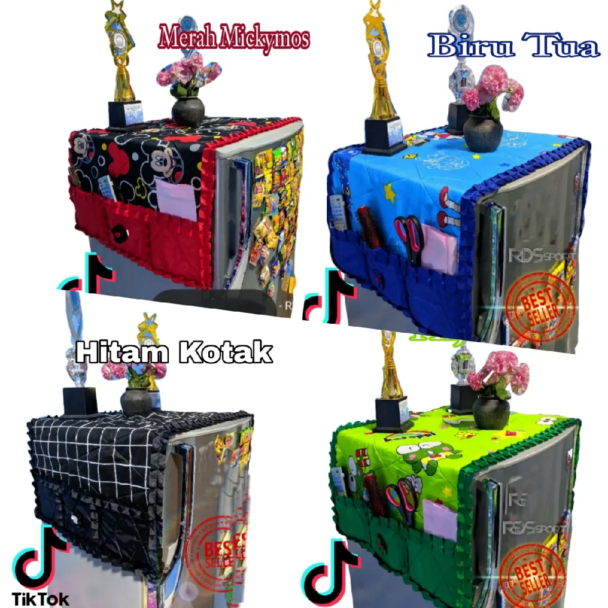 Taplak Penutup Kulkas Satu Dua Pintu dengan Bahan Tebal dan Lapisan Busa serta Kantong Sakunya modern bisa dipakai ulang dust cover