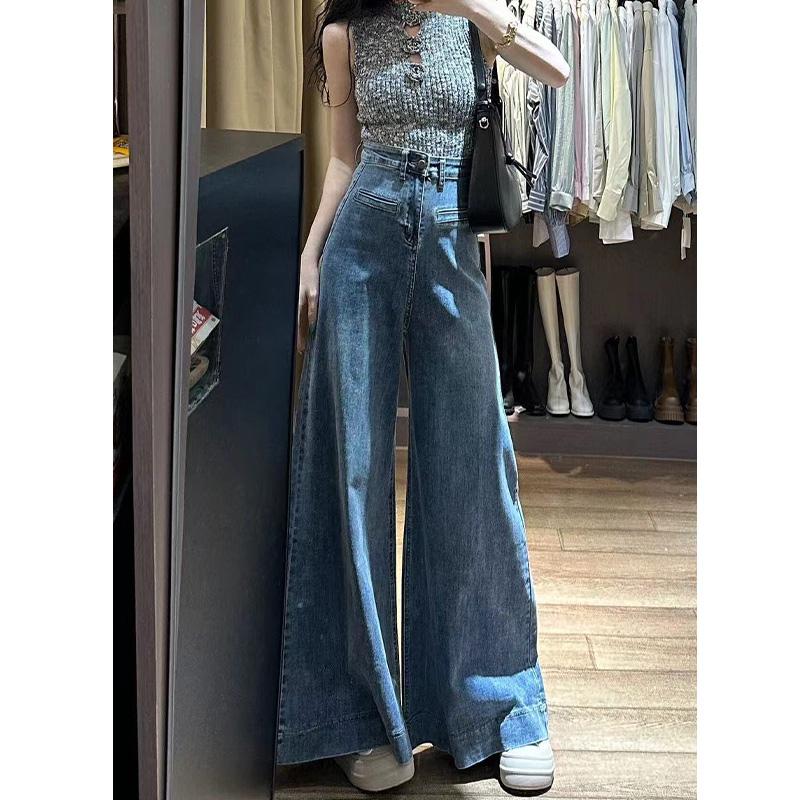 LL Jeans Korea Style Biru Highwaist Baggy Celana Jeans Wanita Elegan Bahan denim melar (realpict)