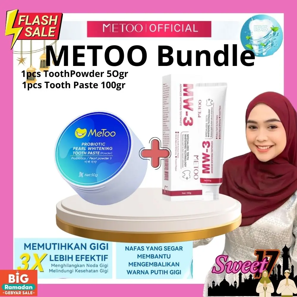 MeToo Bundle Probiotic Pearl White Toothpaste + Powder /Pasta Gigi /GigiCerah / Pasta Gigi Probiotik /Nafas Segar Mulut