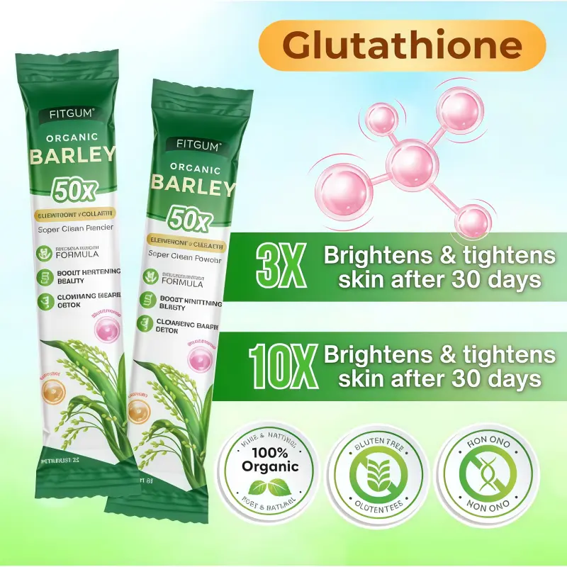 fitgum organic barley 50x glutathione Fitgum Organic Barley 50X Powder With Glutathione and Collagen Natural  Barely Juice Mix Wellness Drink Supplement