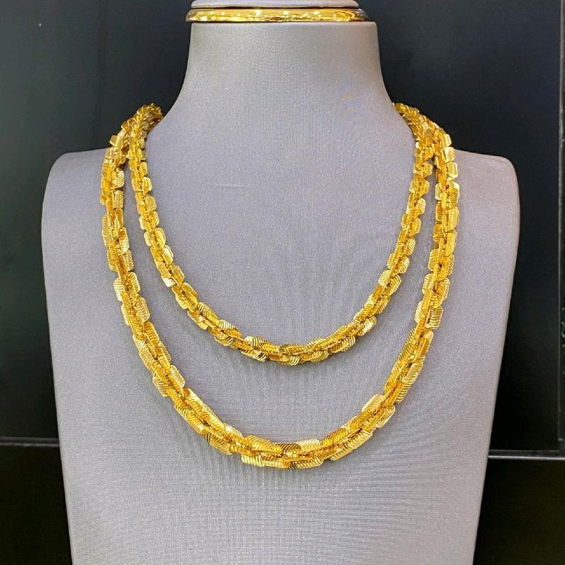 Dây Chuyền Xoắn Vuông Mắt Mèo 5 chỉ và 7Chỉ khóa tròn ( Đồng vàng màu 610)