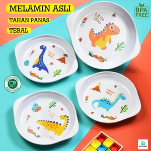 TOPTREE Piring Anak Melamin 8/9 Inch (Piring Dinosaurus) Tebal, Aman , Anti Pecah Alat Keramik Kitchenware Makan