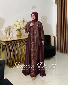 Faraz Label - HAURA DRESS (TANPA HIJAB) Busana Muslim Wanita Arabian Armany Silk Dress Lebaran 2026 Gamis Raya Silk Printing
