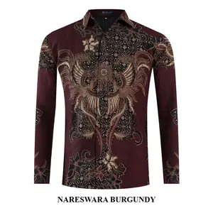 KEMEJA BATIK ARKANZA Motif NARESWARA BURGUNDY LENGAN PANJANG DAN PENDEK Lapis Furing Slimfit Katun