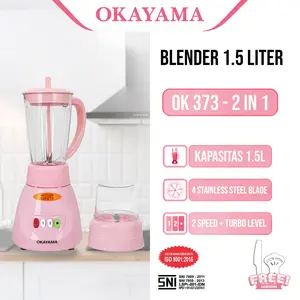 Blender Pink Okayama OK-373 / Ukuran 1.5L / Plastik Anti Pecah / Pisau Stainless Steel / Mesin Halus/ Warna Pink
