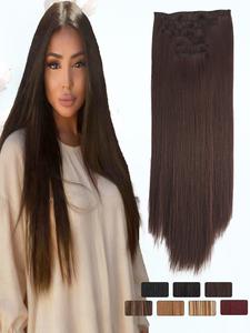 KAIRIYA Set de 6 Piezas de Extensiones de 24 Pulgadas con Broches, Cabello Sintético Liso, Largo y Ligero para Mujer, Aspecto Natural, Fácil Instalación y Estilizado